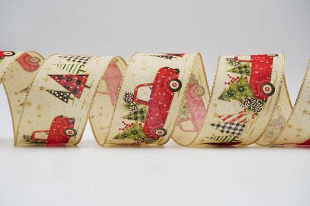 Red Vintage Trucks, Trees with Gifts Ribbon-KF6812G-2__Ivory
